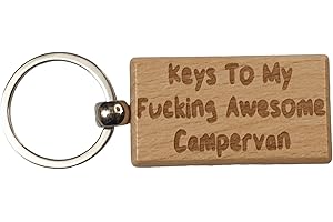Decalarama Campervan Keyring Gift - Keys To My Fucking Awesome Campervan - Nice Cute Engraved Wooden Key Fob Novelty Custom Present