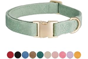 Petiry Green Dog Collar with Safety Metal Buckle Adjustable Durable Comfort Velvet Corduroy Puppy Collars for Small Dogs Neck 25-38cm,Laurel Green