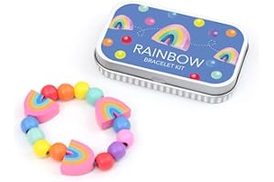 COTTON TWIST Kids Rainbow Bracelet Making Craft Kit - Children Creative Beading Jewellery Designing DIY Gift Play Set with Rectangular Tin