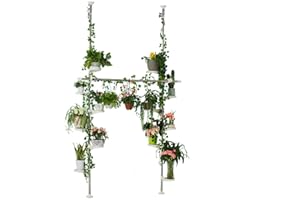 BAOYOUNI Support Pot de Plante Téléscopique en Métal Étagères à Fleurs avec 12 Tablettes Réglable en Hauteur Organisateur de Stockage Présentoir pour Intérieur Balcon Salon Jardin Bureau Café