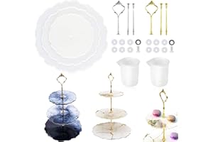 Woohome 3 Tier Resin Mold Stand Tray Casting Mold, Cake Fruit Dish Coaster Resin Casting Silicone Mold Irregular Epoxy Mold with 3 Tiered Crown Bracket for Cupcakes Fruits Dessert or Tea, Round