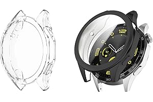 HOMTERN [2-Pack] Cases for HUAWEI Watch GT 4 41mm/46mm, Soft TPU Lightweight Shell Drop-proof Scratch-Proof Flexible Screen Full Covered Protective Case,Clear & Black (GT4 46mm)