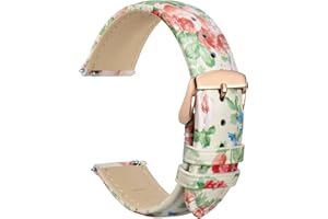 WOCCI Blumen Uhrenarmband, Uhrenarmbänder aus Echtem Leder mit Schnellverschluss, Edelstahl Metall Schließe, 18mm 20mm 22mm