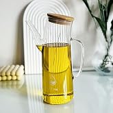 Deconox Bamboo Cap Borosilicate Glass Oil & Vinegar &ndash; 1 Liter | Heat Resistant & Leak Proof Design | Transparent with Bamboo Cover