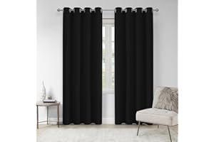 VEHEDE Black Out Curtains for Bedroom 96 Inch Drop Pair, Soft Thermal Insulated Blakcout Curtains for Sliding Door, Eyelet Extra Long Curtains for Living Room, W55 x L96 Inch, Black, 2 Panels