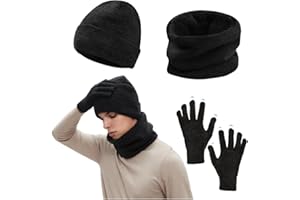 JYCY 3PCS Beanie Hat Scarf Touchscreen Gloves Set for Men and Women Winter Warm Knit Hat Fleece Lined Unisex mens gifts
