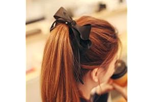 Yheakne - Elastico per capelli con fiocco in seta e raso, vellutato, da donna e ragazza (nero)