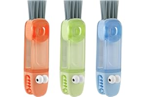 HonGien 3pcs 3 in 1 Cup Lid Cleaning Brush Cup Lid Crevice Cleaning Brush Multifunctional Cleaning Brush Portable Cup Lid Cleaner with Brush (green, blue, red) (Crocodile)