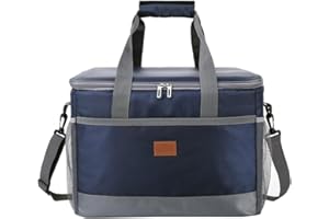 Srcasy Große Faltbar Thermotasche, Kühltasche, Picknicktasche Lunchtasche, 36L Kühltasche, Lunchtasche, mit Verstellbaren Schultergurt, für Strand/Picknick/Camping/BBQ (Marineblau)