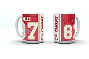 GREAT BRANDING NFL Kansas City Chiefs Travis Kelce #87 Taza de café, taza de café de 15 oz, 450 ml, camiseta de jugador