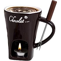 Tazza Fonduta Cioccolato Con Candela - Ceramica, 180 Ml, Include Forchetta, Rosso - Foto 6