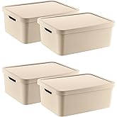 Smartware 4'L&uuml; Set Stafi &Ccedil;ok Ama&ccedil;lı Kapaklı Kutu Latte 12 LT - LATTE, &Ccedil;ok Ama&ccedil;lı Kapaklı Kutu, Ev-Ofis-Depo İ&ccedil;in, Kapaklı Sak