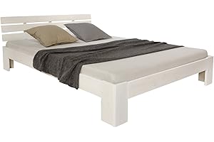 ‎HOMESTYLE4U Homestyle4u Bett Holzbett 120x200 Weiß Massivholz Kiefer Bettgestell mit Lattenrost, modernes Futonbett für Schlafzimmer | Artikel 1892
