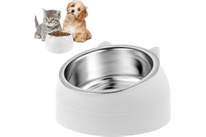 WUGU Katzennapf Edelstahl, 15° Geneigter Erhöhter Katzen Futternapf, 200ML Fressnapf Für Katze Hunde, Abnehmbarer Katzennäpfe zum Schutz der Halswirbelsäule, Wasser Nassfutter Trockenfutter(Weiß)