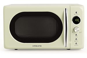 CREATE/MICROWAVE RETRO/Micro-ondes grill numérique vert/Style rétro, capacité 20L, plateau Ø245 mm, 3 programmes, 9 menus préinstallés, cuisson en plusieurs étapes, écran LCD, 900W