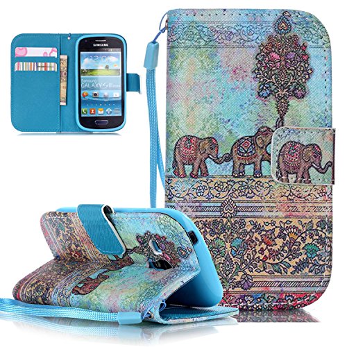 Samsung Galaxy S3 Mini Case with Strap,Samsung Galaxy S3 Mini Case Flower Pink,Samsung Galaxy S3 Mini Cover Wallet,TOCASO Flip Stand Case Folio Book Style Portable Carrying Protective Cases Covers Colorful PU Leather Anti Scratch Bumper Shell Money Pocket ID/Credit Card Holder Slot Magnet Case for Samsung Galaxy S3 Mini (Black Elephant)