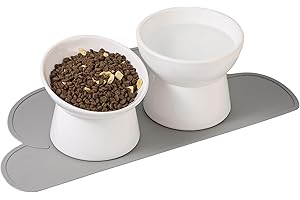 HCHLQLZ Zestaw misek na wodę z karmą dla kotów, podwyższone, ceramiczne miski do karmienia kotów z matą antypoślizgową, podwyższone naczynia dla kotów, przeciw wymiotom, bardzo szeroka, duża, przyjazna dla