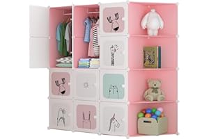MAGIC SELECT Armadio Modulare per Bambini, Scaffalatura e Organizer, 16 Moduli, 140x105 cm, Rosa