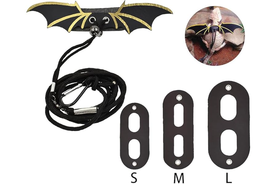 RHXWFDG Bearded Dragon Harness 3 Size Adjustable Soft Leather Nylon Reptile Harness with Wing Rope Lead for Small, Medium, and Large Reptiles