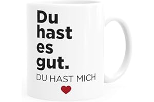 ‎MOONWORKS Moonworks® Kaffee-Tasse Spruch Du hast es gut du hast mich Herz Geschenk Partner Ehe-Mann Ehe-Frau beste Freunde weiß Keramik-Tasse