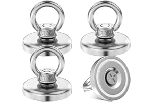 HUANMIN 4 Stück Starke Magnete Haken, 45KG Magnethaken Extra Stark, 31mm Neodym Magnete Klein Magnetische Haken, Ösenmagnet mit Haken für Küchen, Garagen und Büros