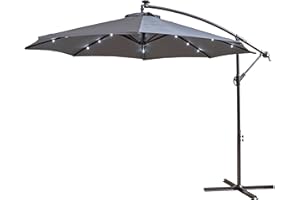 Neo 3M Garden Banana Outdoor Waterproof Freestanding Parasol LED Lights Hanging Cantilever Umbrella Sun Shade with Crank Handle Cross Base