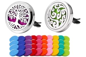 QitinDasen 2Pcs Premium Auto Aromaterapia Olio Essenziale Diffusore, Clip di Sfiato di Aromaterapia in Acciaio Inossidabile, con 40Pcs Feltro Cuscinetti (Nube e Albero della Vita)