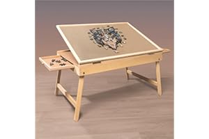 Gr8 Home Adjustable Wooden 1000 Piece Jigsaw Puzzle Table With Folding Legs Foldable Stand Easel Tilting Angle Tiltable Board With 2 Storage Drawers