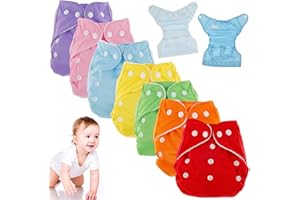 GORWOCO8 7Pcs Baby Cloth Nappies, Reusable Pocket Nappies, Washable Adjustable Cloth Diapers, Super Absorbent Multi-Color Comfortable Cloth Diapers for Baby Infants Boys Girls