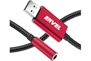 ENVEL USB to 3.5mm Stereo Audio Adapter, TRRS 4 Pin Microphone, Supports External USB Sound Card, Stereo AUX Adapter for Headset, PS4, PC, Laptop, Desktops, Speaker, Metal Housing (Red)
