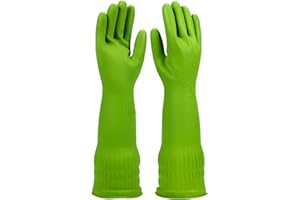 YSLON Rubber Dishwashing Glove Kitchen Cleaning Gloves 3-Pairs,Waterproof Reuseable.(Green,Medium)