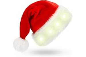 TIBRONI LED Weihnachtsmütze, Erwachsene Weihnachtsmütze Rot, Nikolausmütze mit leuchtendem, Santa Mütze Nikolaus Dicker Fellrand aus Plüsch Weihnachtsmützen für Weihnachten Neujahr festliche Feiertagsparty