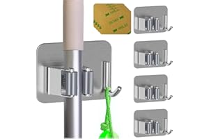 Ataraxia Home - Set di 4 Portascope da Muro - Portascope Salvaspazio, Porta Scope Parete Esterno e Interno, Appendi scope a muro adesivo - Ganci Porta Scope da muro Attacca Scope (Grigio)