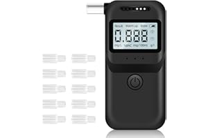 WORHUDY Alcohol Breathalyser Tester with semiconductor sensors - Alcohol Checker with 10Pcs Mouthpieces and Infrared Laser lamp, Alcohol Breath Tester with Voice Announcements- Black