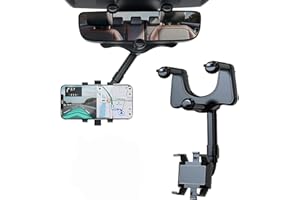 smtfcty Auto RüCkspiegel Handyhalterung,Multifunktionaler Universal 360° Drehbar Einziehbarer Auto Rückspiegel Cliphalterung für Alle Handys