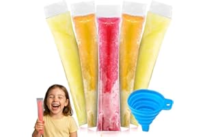XYTAHDM 100 Stück Popsicle Taschen, Wassereis Formen Mit Trichter, BPA-frei,Transparent Wassereis Tüten,Mould Bags,für Joghurt, Eisbonbons, Eiscreme, Gastgeschenke (28 X 5.5cm)