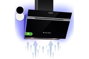 Klarstein Hotte Aspirante 60cm, Hotte Aspirante Inclinée Silencieuse, Hotte de Cuisine 60 cm avec Lampes LED RGB, Débit d'Air Puissant 594m³/h, Efficacité Energétique Classe A, Hotte avec Évacuation