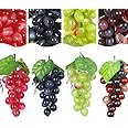 4 Bunches Artificial Grapes String for Decoration, Simulation Fake Grapes Clusters with Leaves, False Fruit Grapes Bulk for Wedding Party Home Office Photography Props (Black Purple, Red, Green)