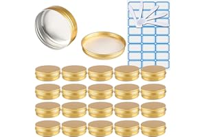 ZEOABSY 50 Pezzi Barattoli di alluminio 100ml a Vite Oro Scatola in Alluminio Forma Rotondo, Vasetti per DIY Candele Cosmetico Caramella Gadget Balsamo Labbra, 2x Etichette e 5x Spatola