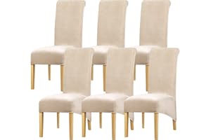 Leorate Dining Chair Slipcovers XL Size High Back Chair Covers Stretch Velvet Chair Seat Cover Wedding Party Hotel Restaurant Chair Protector Home Decor (Pack of 6, Khaki)