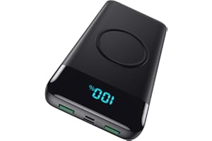 IPOSIBLE Wireless Powerbank Schnellladen 26800mAh, Power Bank 25W PD3.0+QC4.0, 15W Wireless Charger Powerbank 4 Outputs USB C Externer Akku mit LCD Display Kompatibel mit iPhone Huawei Samsung Oppo-Schwarz
