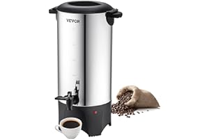 VEVOR Percolateur à Café 7,4 L 50 Tasses Distributeur de Boissons Chaudes en Acier Inoxydable Filtre Permanent Marmite à Vin Chaud 90-98 ℃ Maintenu Infusion Rapide Appareil Chauffe Eau Thé Chocolat