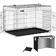 VOUNOT® Dog Crate Portable Pet Crate Foldable Secure Puppy Cage with Durable Crate Cover 2 Doors, Removable Slide Tray, 2 Carry Handles, XXL 48 Inches, Black
