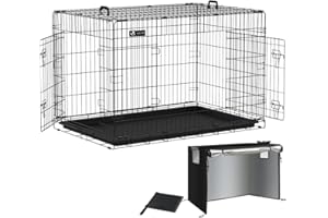 VOUNOT Hundekäfig Klappbar mit Abdeckung, Hundebox Auto Hundetransportkäfig mit Doppeltüren, 2 Transportgriffen & Bodenschale, XXL 122x75x81 cm, Schwarz