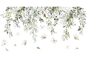 RAINWAY Tatuaż ścienny z roślinami, wiszące, zielone liście, winorośl, kwiaty, naklejka ścienna, motyle, dekoracja ścienna do salonu, sypialni, na sofę (2 liście, 30 x 90 cm)