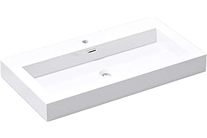 doporro Lavabo da Appoggio, Lavabo Bagno Sospeso 90x48x10cm, Lavandino Bagno da Marmo Fuso Colossum18