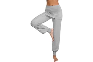 Terecey Damskie spodnie z wysokim stanem spodnie hippisowskie damskie ze spódnicą damskie spodnie sportowe do jogi, pilates i rozciągliwe, Szary, M