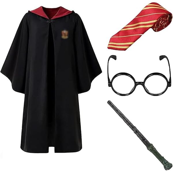 Harry Potter Gryffindor Kostüm Für Erwachsene – Deluxe Kapuzenmantel Mit Krawatte, Inkl. Zauberstab & Brille