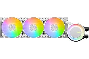 MSI MAG CORELIQUID E360 WHITE Kit Watercooling CPU, Plaque Froide en Cuivre Agrandie, Tête Waterblock ARGB & Ventilateurs FDB, Double Chambre, Radiateur Split-Flow, Compatible AMD & Intel