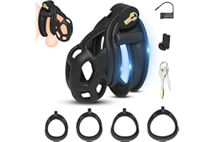 BDSMJOY Keuschheitskäfig Herren,Peniskäfig,Chastity Cage Male mit 4 Penisringe,Keuschheitsgürtel für Herren,Cock Cage mit Ein
